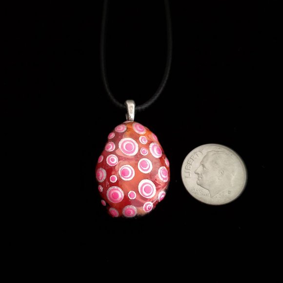 Hand Painted Dot Art Pendant, Pearl and Hot Pink - Picture 6 of 9